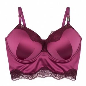 Victoria's Secret Corset Top Womens 36D Magenta Excellent Satin Lace Push Up